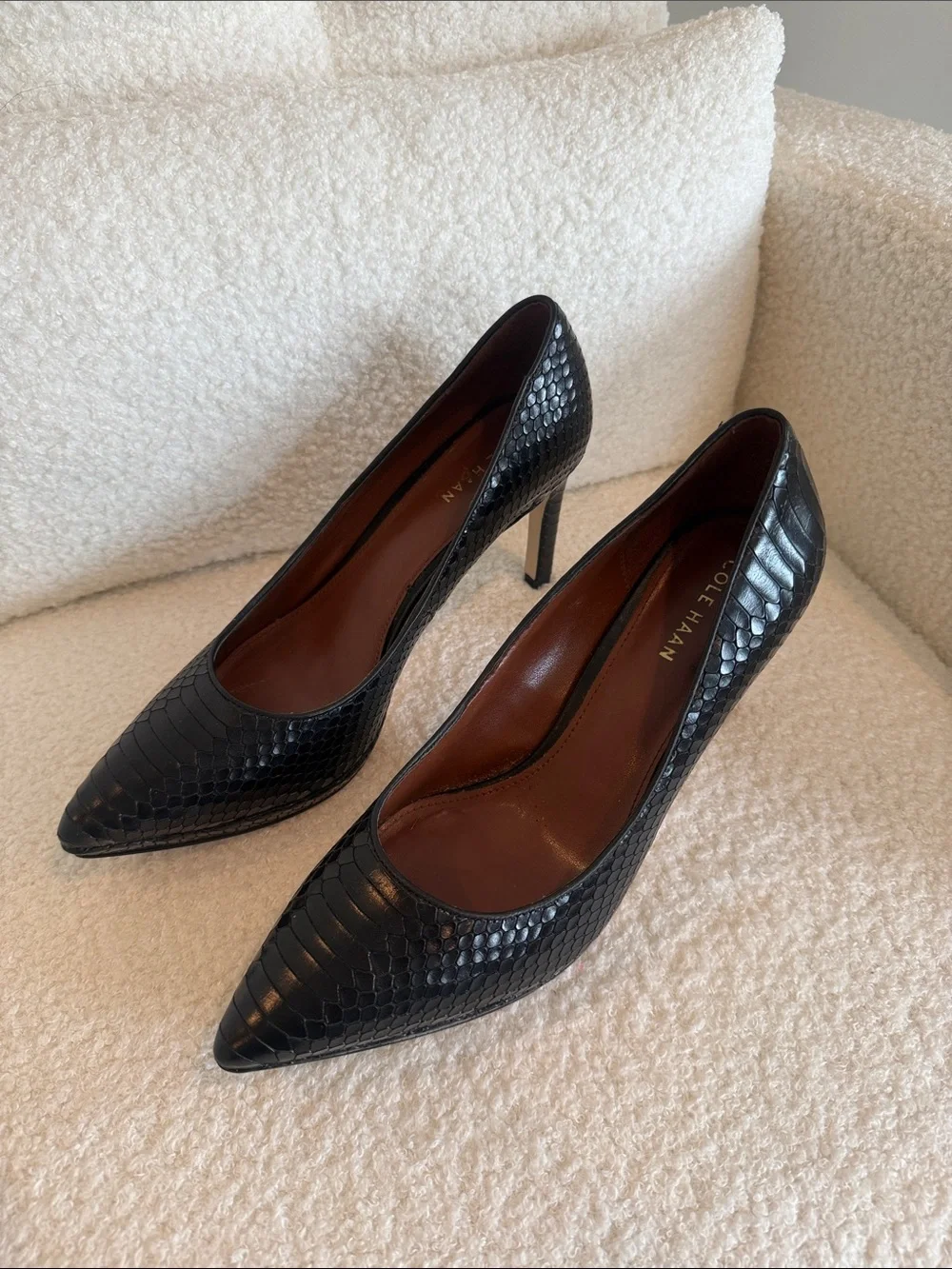 Cole Haan Black Snake-Embossed Pointed-Toe Pumps